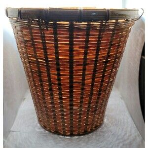 Wicker VTG waste-paper basket bathroom decor kitchen office 11" oval Boho